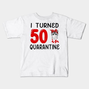 I Turned 50 In Quarantine Funny Cat Facemask Kids T-Shirt